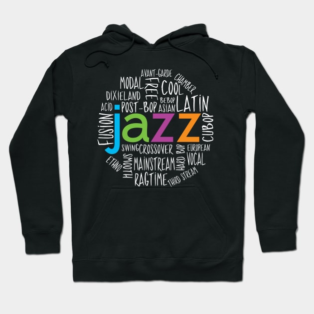 Creative Jazz Design with Jazz Genres Hoodie by jazzworldquest